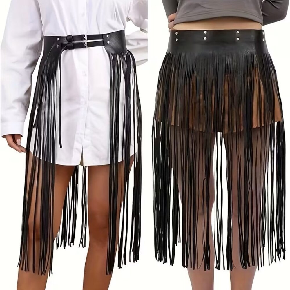New 1pc Women's Punk Fringe Skirt Belt One Size S M L XL 1X